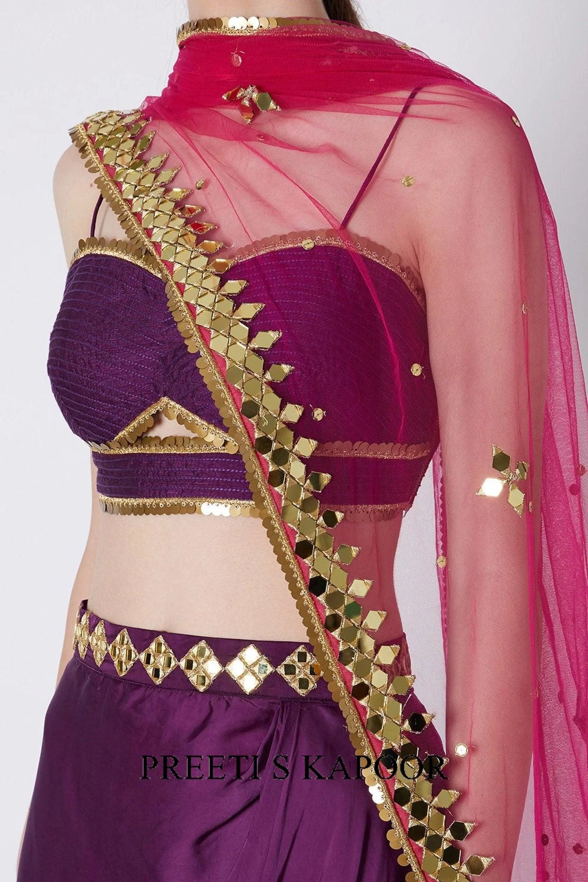 Purple Blouse Embroidered Skirt Set - Preeti S Kapoor