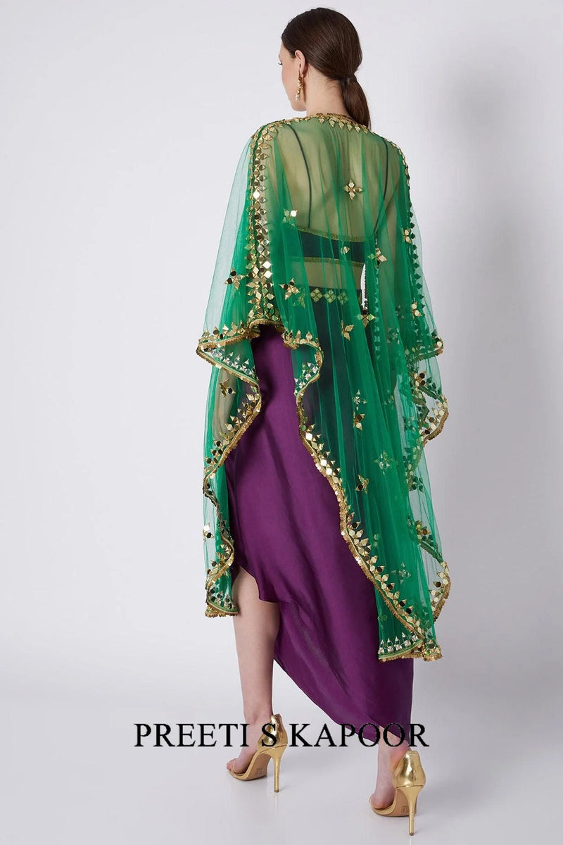 Purple & Green Embroidered Skirt Set - Preeti S Kapoor