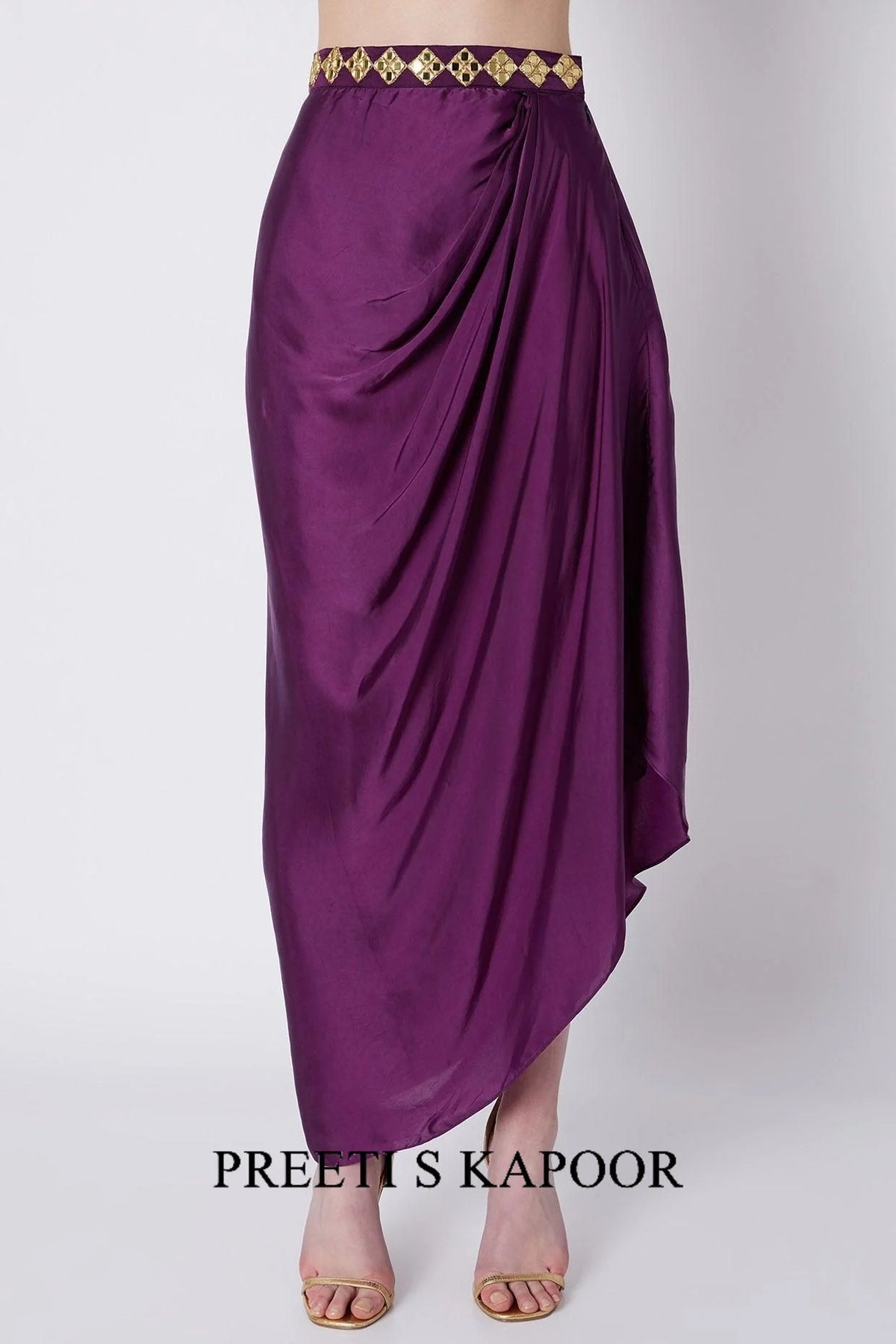 Purple & Green Embroidered Skirt Set - Preeti S Kapoor