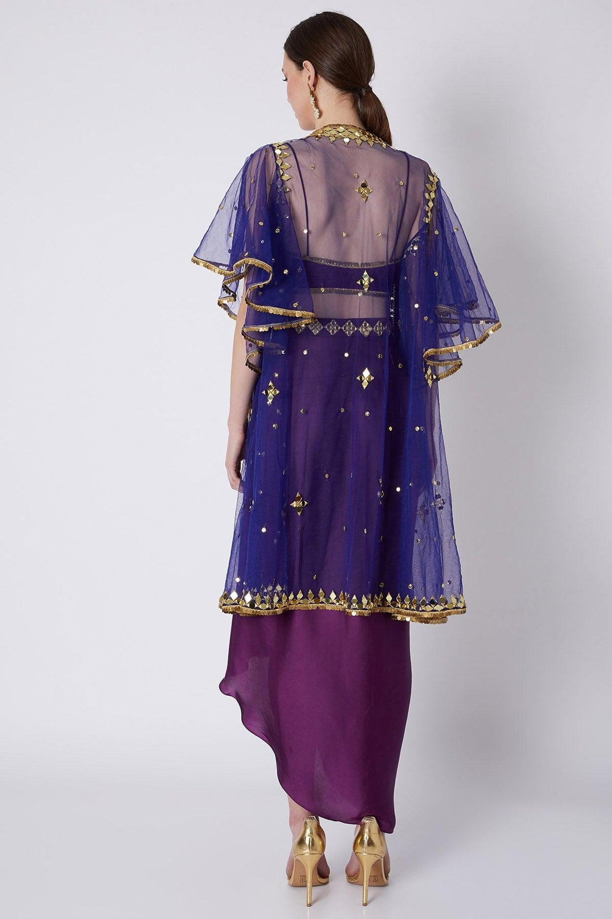 Purple & Blue Embroidered Skirt Set - Preeti s kapoor
