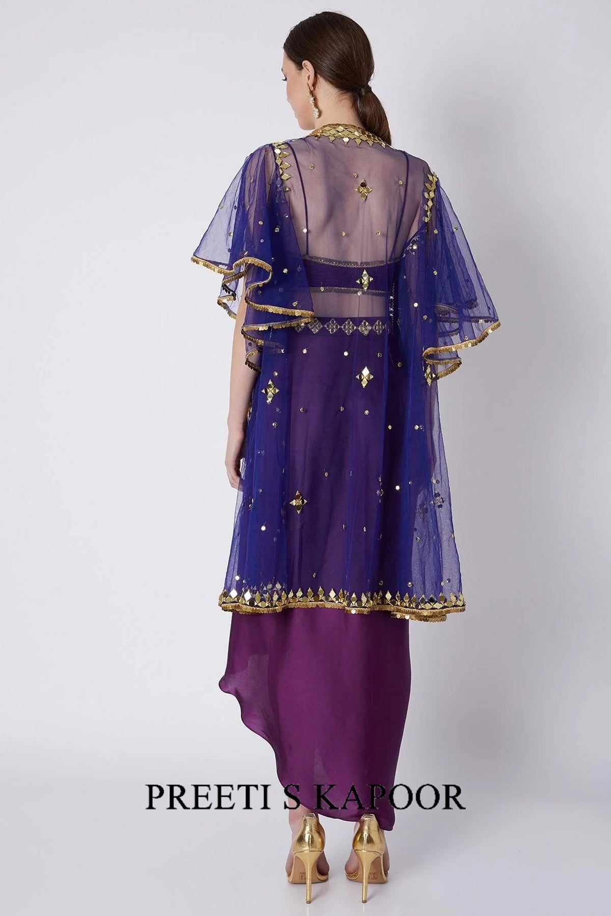 Purple & Blue Embroidered Skirt Set - Preeti S Kapoor