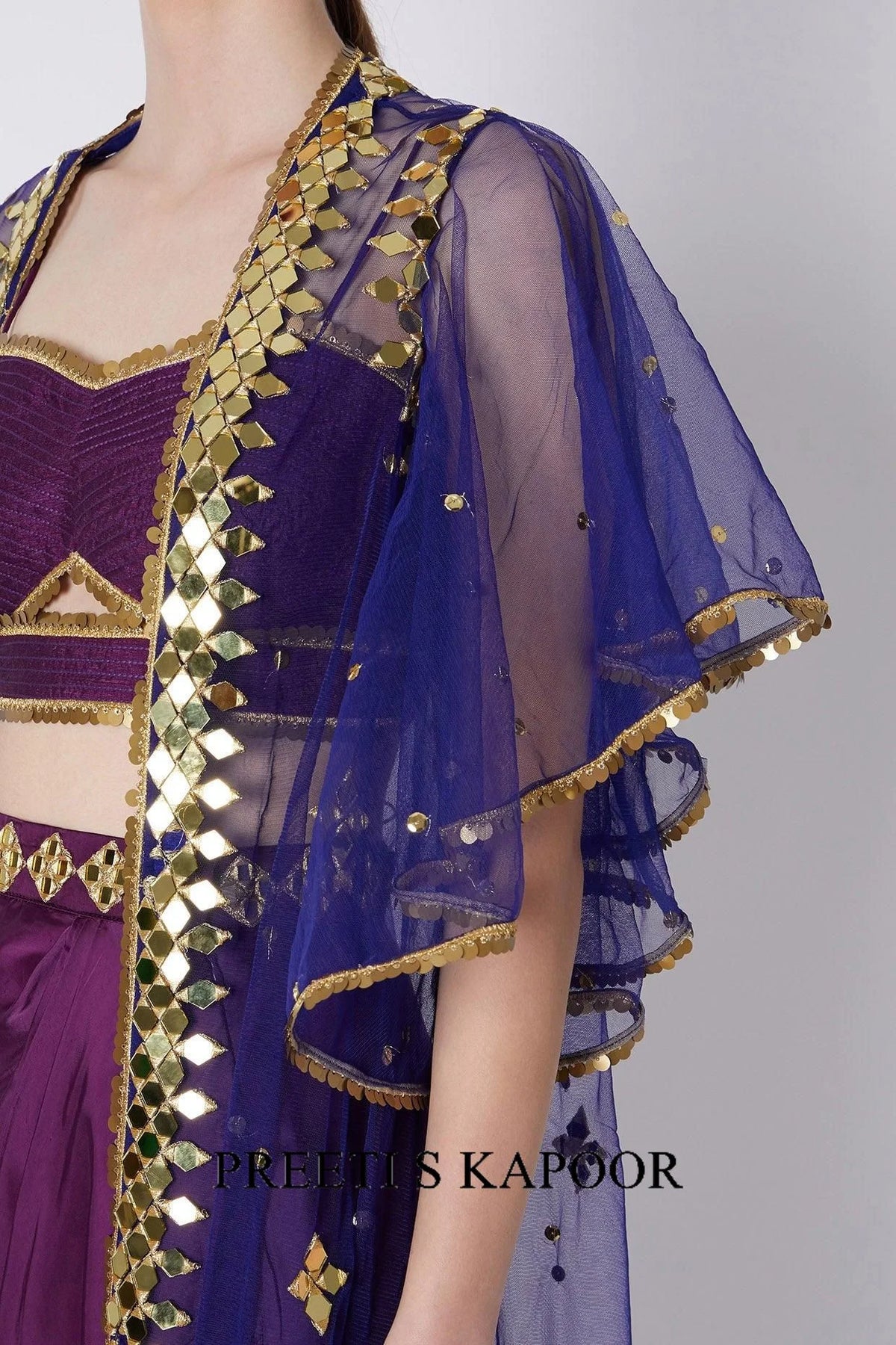 Purple & Blue Embroidered Skirt Set - Preeti S Kapoor