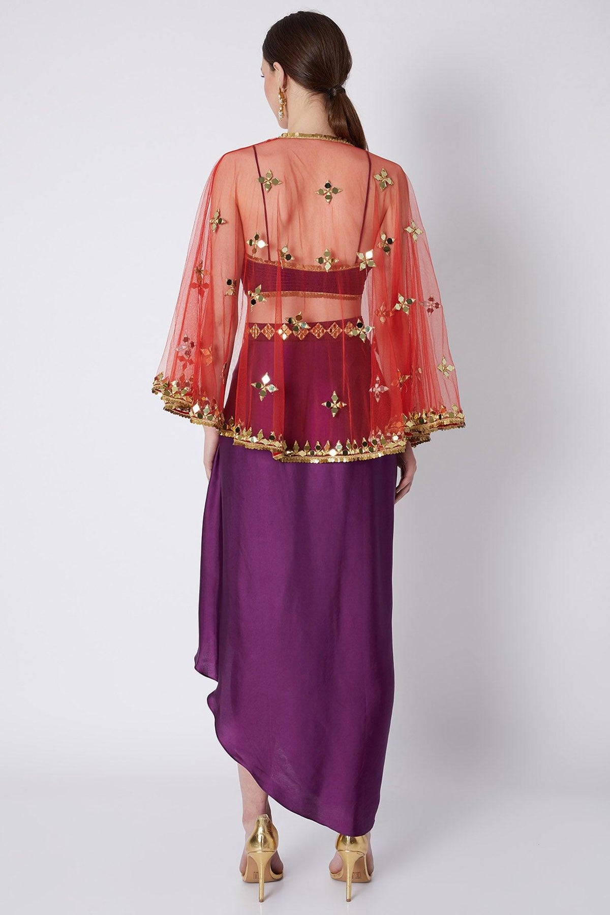Purple & Red Embroidered Skirt Set - Preeti s kapoor