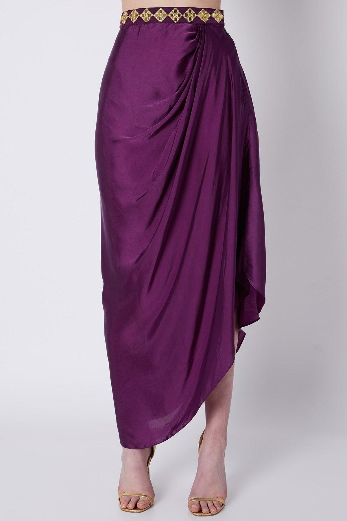 Purple & Red Embroidered Skirt Set - Preeti s kapoor
