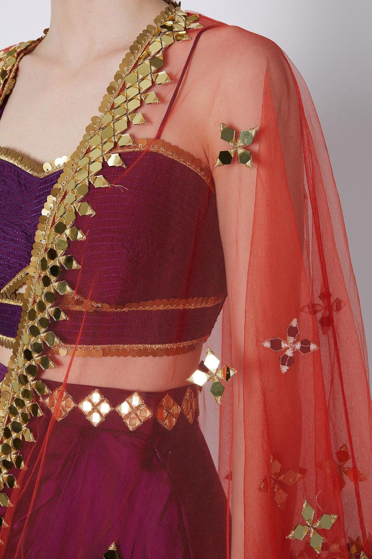 Purple & Red Embroidered Skirt Set - Preeti s kapoor
