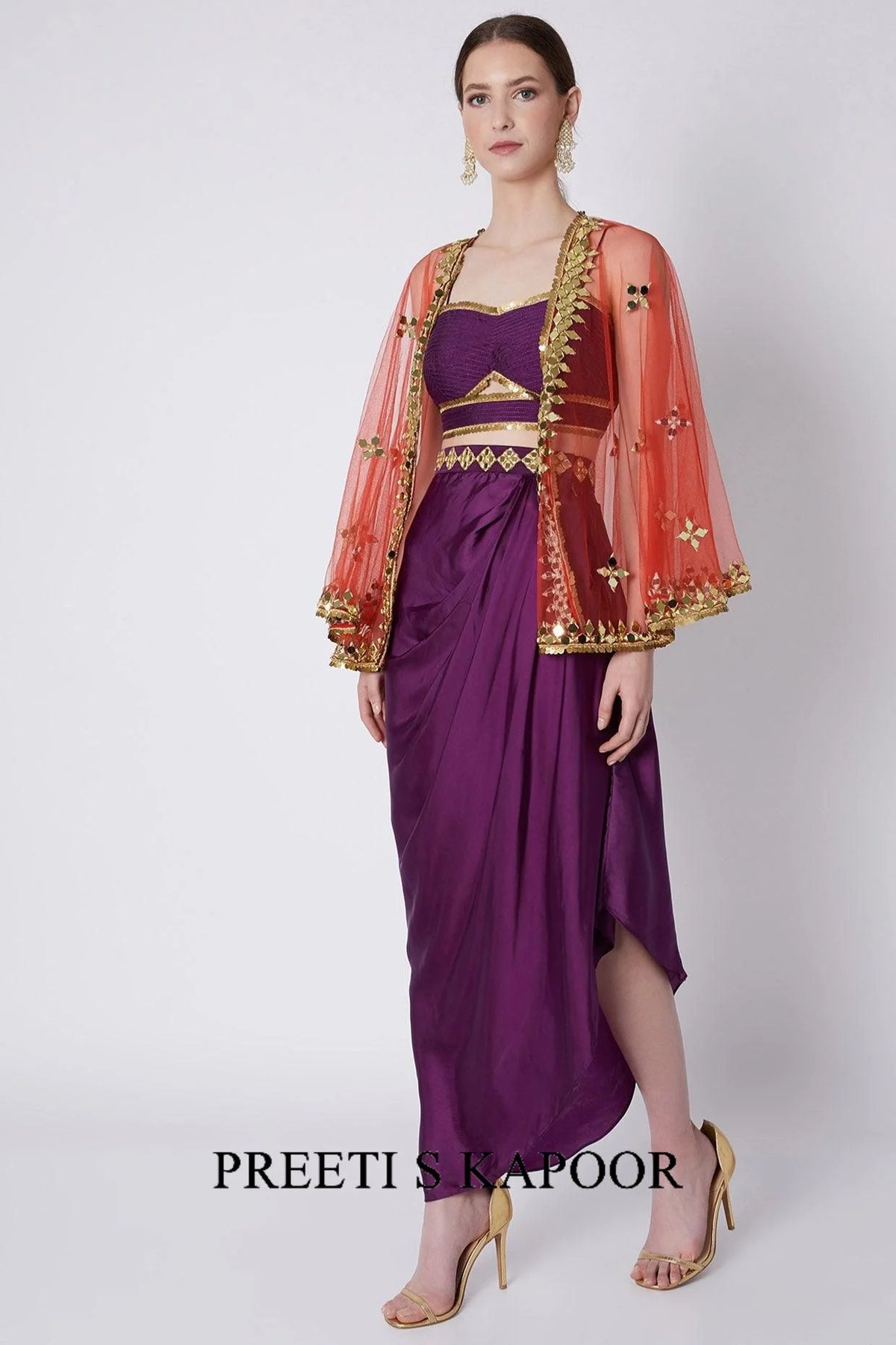 Purple & Red Embroidered Skirt Set - Preeti s kapoor