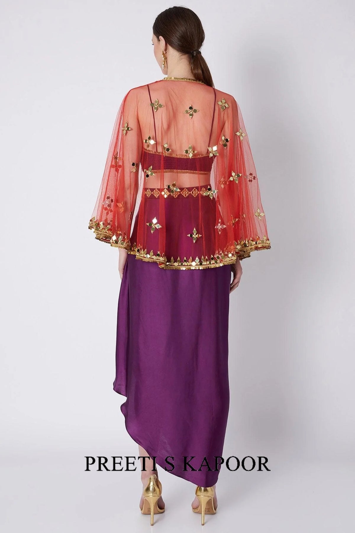Purple & Red Embroidered Skirt Set - Preeti s kapoor