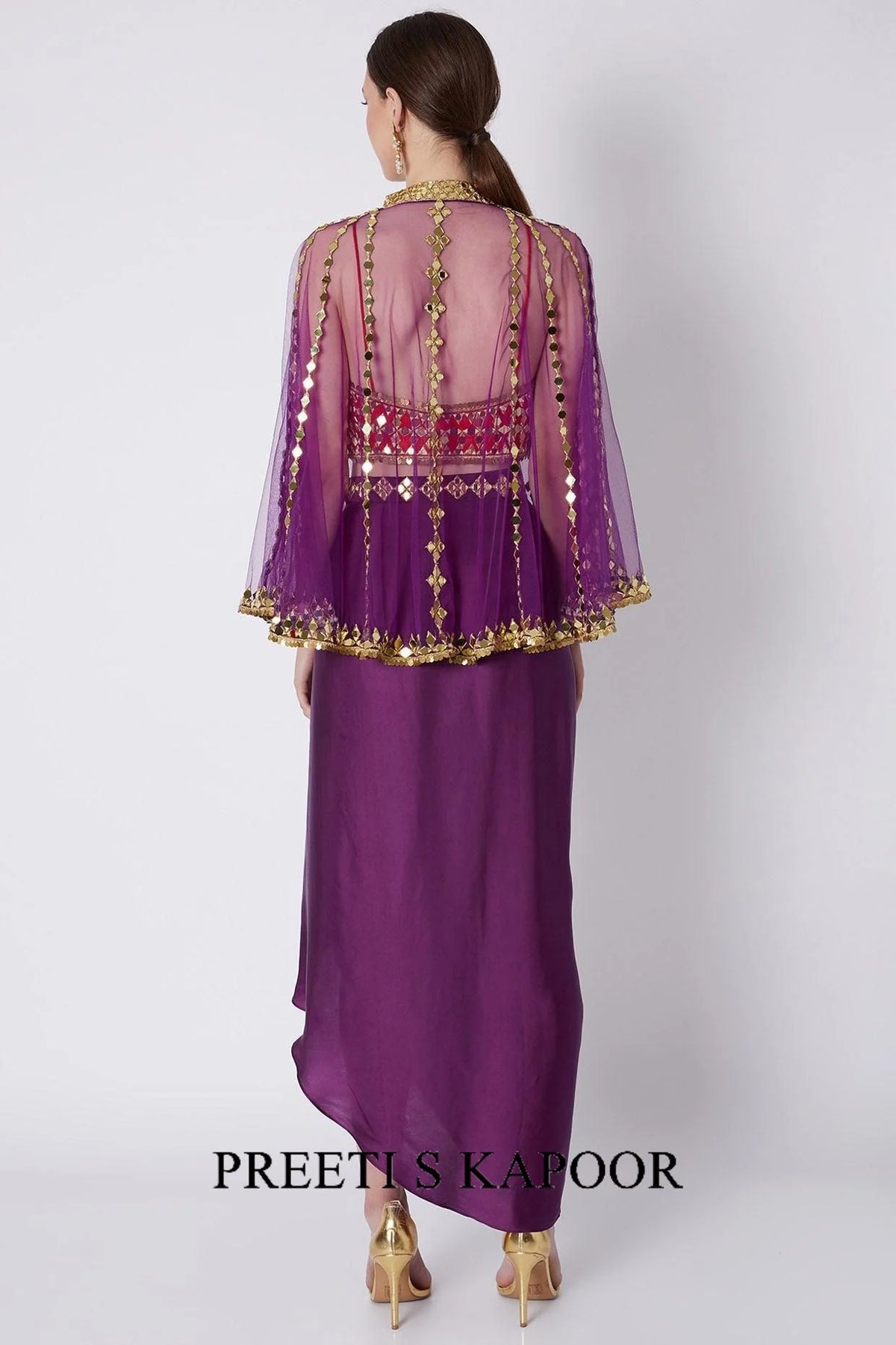 Red & Purple Embroidered Skirt Set - Preeti S Kapoor