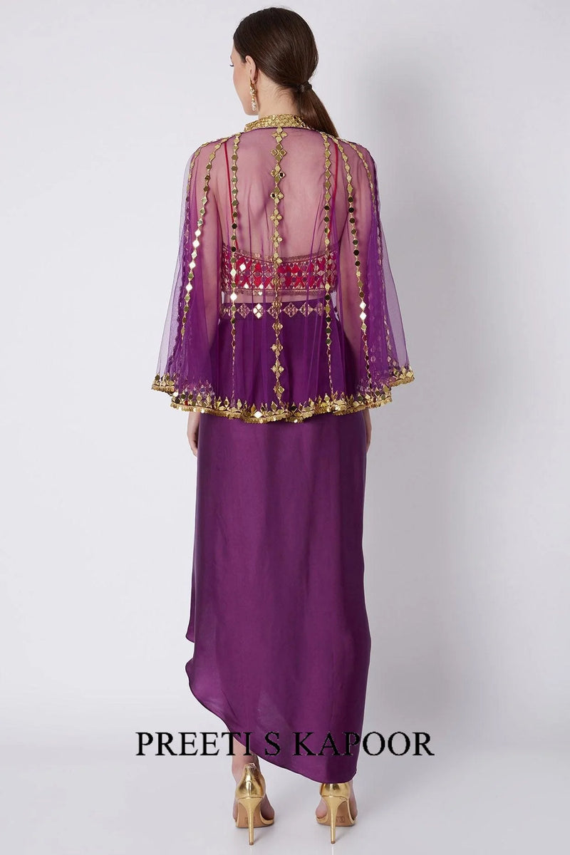 Red & Purple Embroidered Skirt Set - Preeti S Kapoor