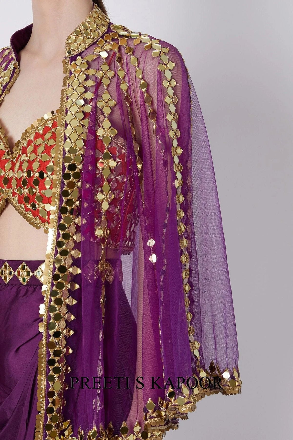 Red & Purple Embroidered Skirt Set - Preeti S Kapoor