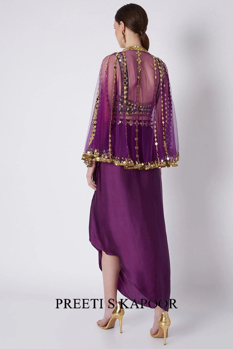 Green & Purple Embroidered Skirt Set - Preeti S Kapoor