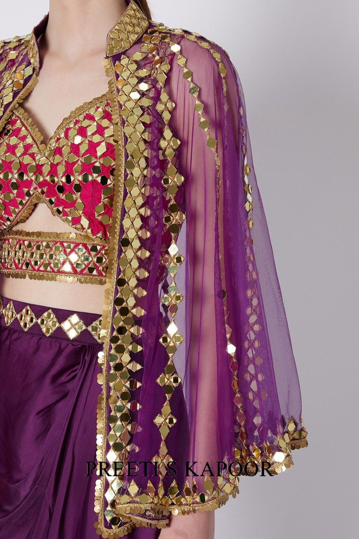 Purple & Red Mirrors Embroidered Skirt Set - Preeti s kapoor