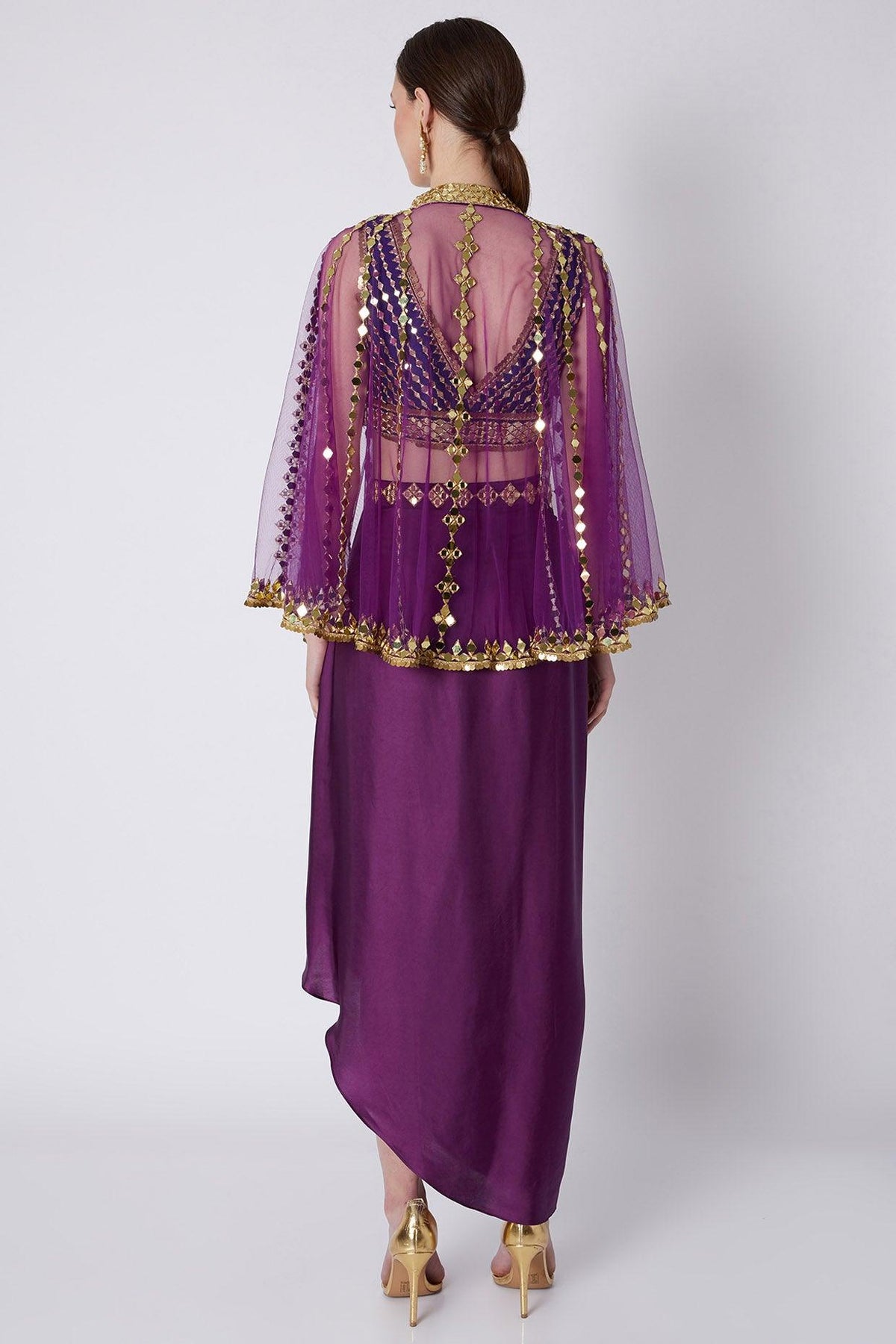 Purple & Blue Mirrors Embroidered Skirt Set - Preeti s kapoor