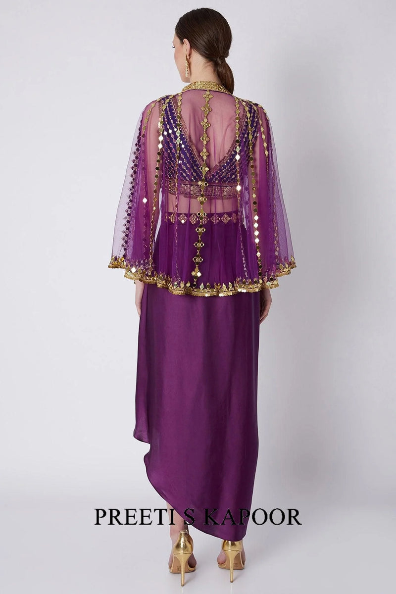 Purple & Blue Mirrors Embroidered Skirt Set - Preeti S Kapoor