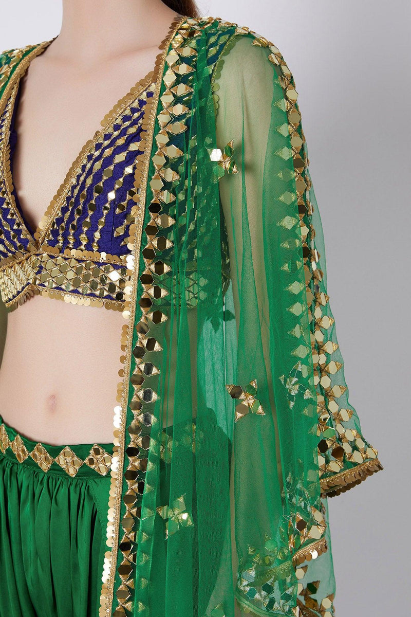 Green & Blue Embroidered Dhoti Set - Preeti s kapoor