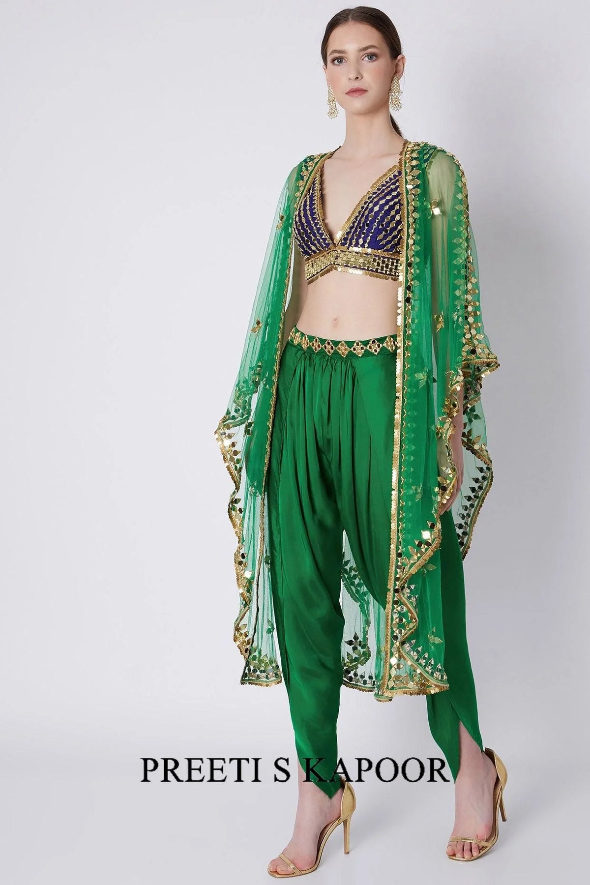 Green & Blue Embroidered Dhoti Set - Preeti S Kapoor