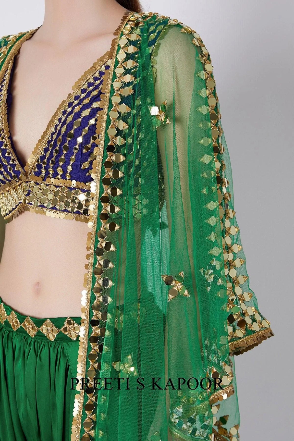Green & Blue Embroidered Dhoti Set - Preeti S Kapoor
