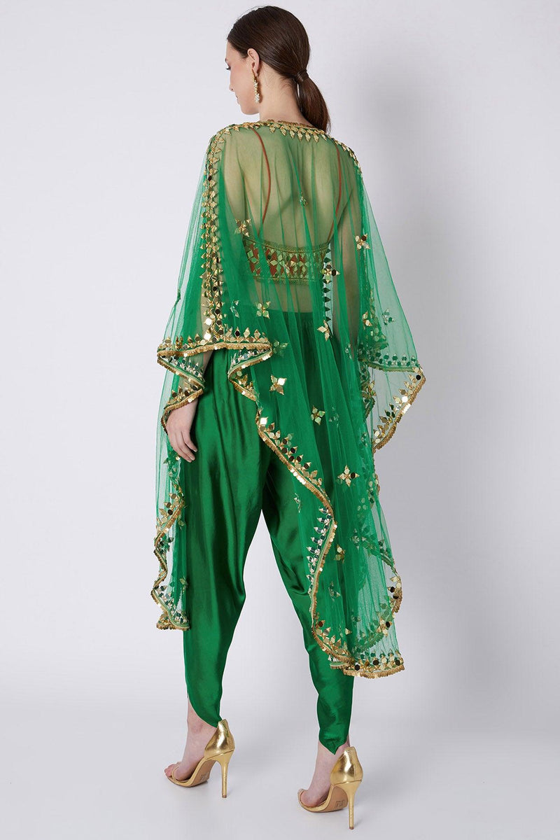 Green & Red Mirrors Embroidered Dhoti Set - Preeti s kapoor