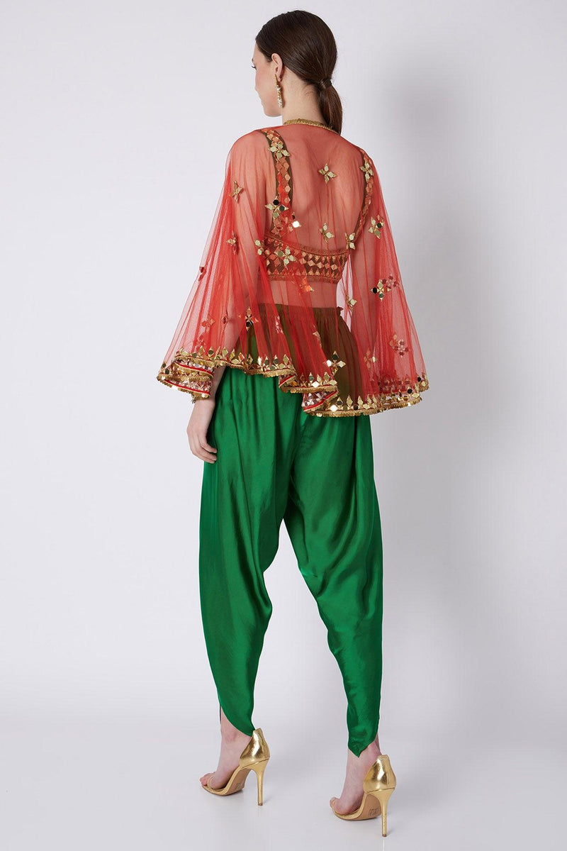 Green & Red Embroidered Dhoti Set - Preeti s kapoor