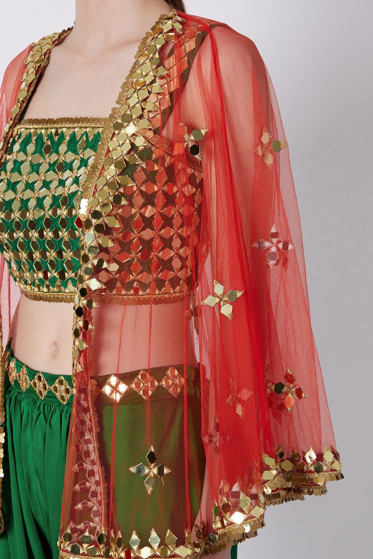 Green & Red Embroidered Dhoti Set - Preeti s kapoor