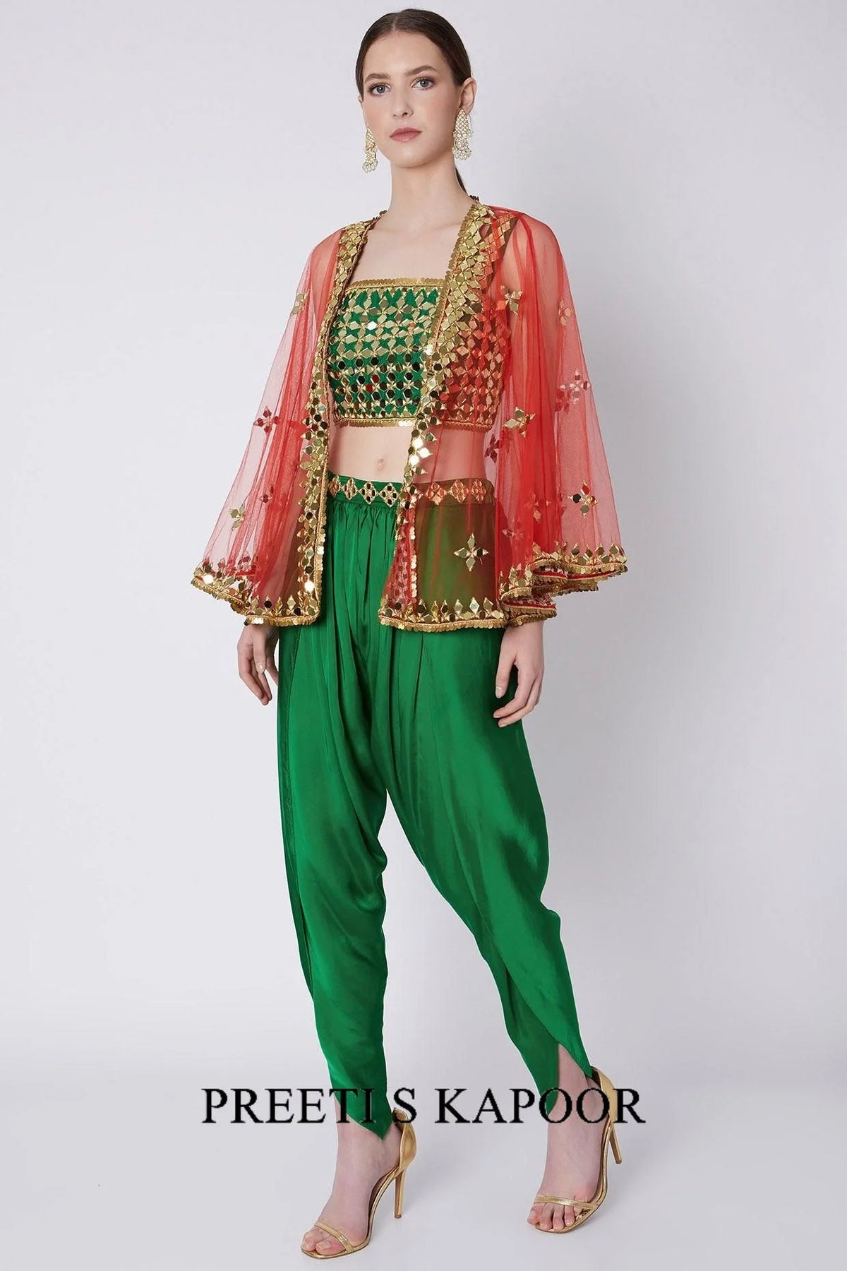 Green & Red Embroidered Dhoti Set -Preeti S Kapoor