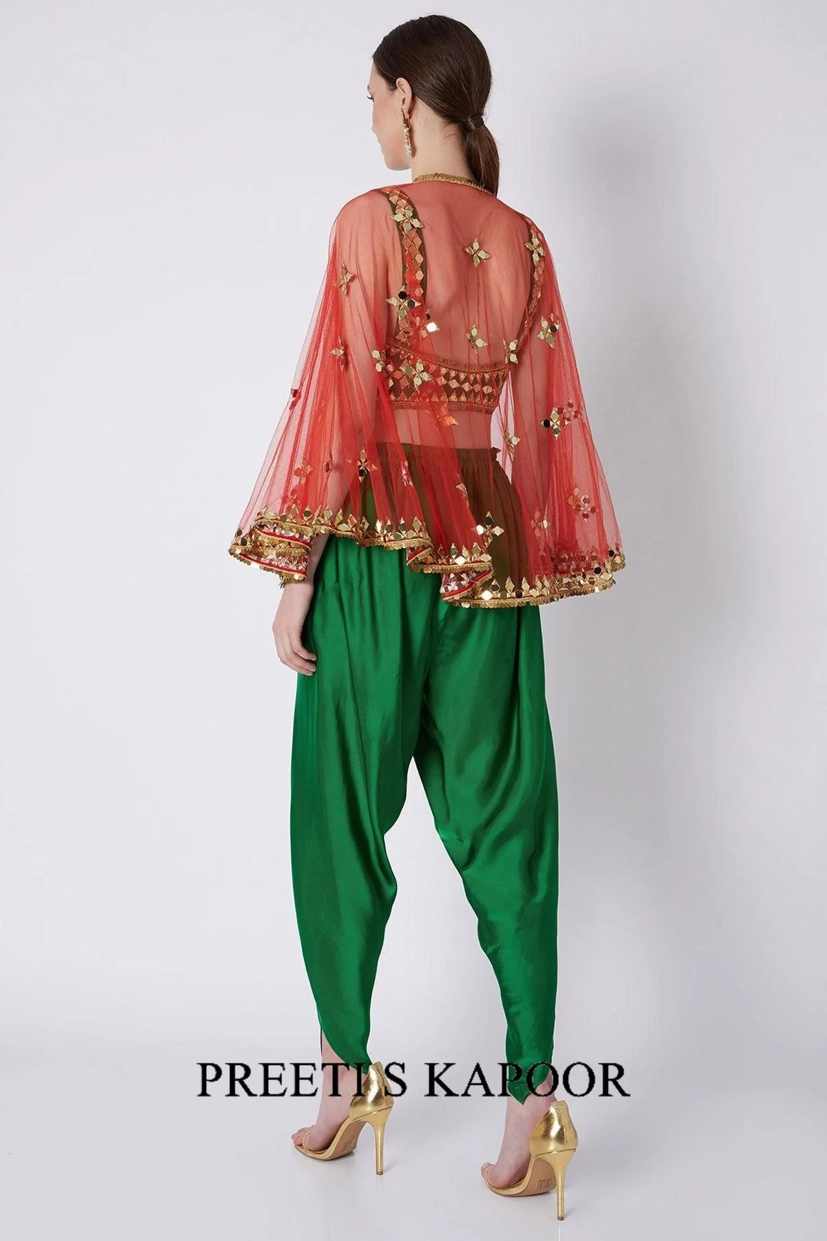 Green & Red Embroidered Dhoti Set -Preeti S Kapoor