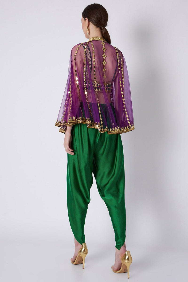 Green & Purple Gold Embroidered Dhoti Set - Preeti s kapoor