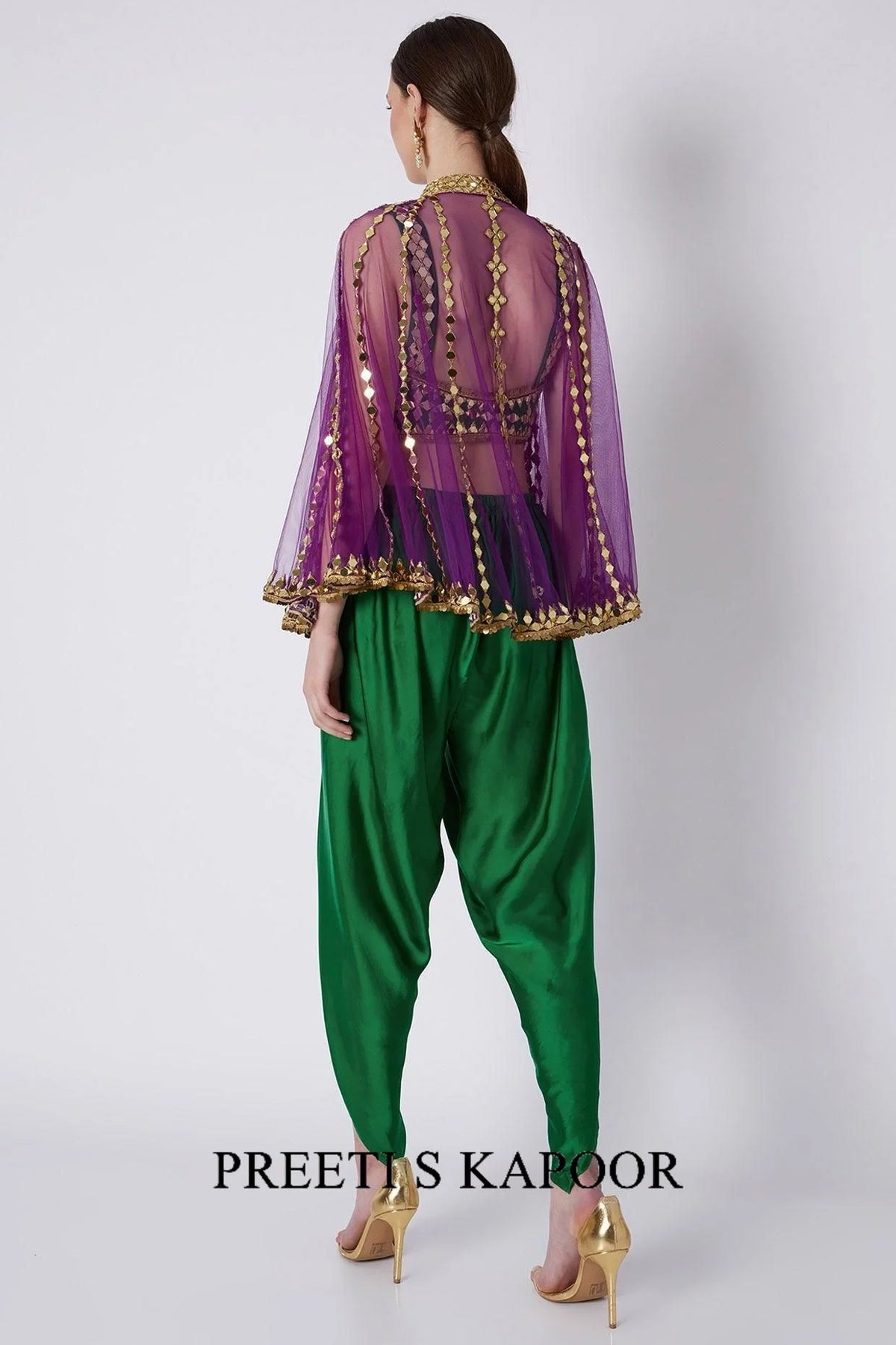 Green & Purple Gold Embroidered Dhoti Set - Preeti S Kapoor