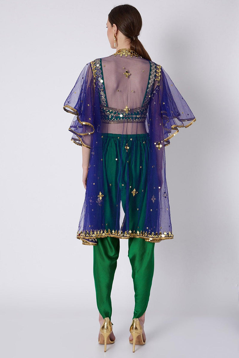 Green & Blue Mirrors Embroidered Dhoti Set - Preeti s kapoor