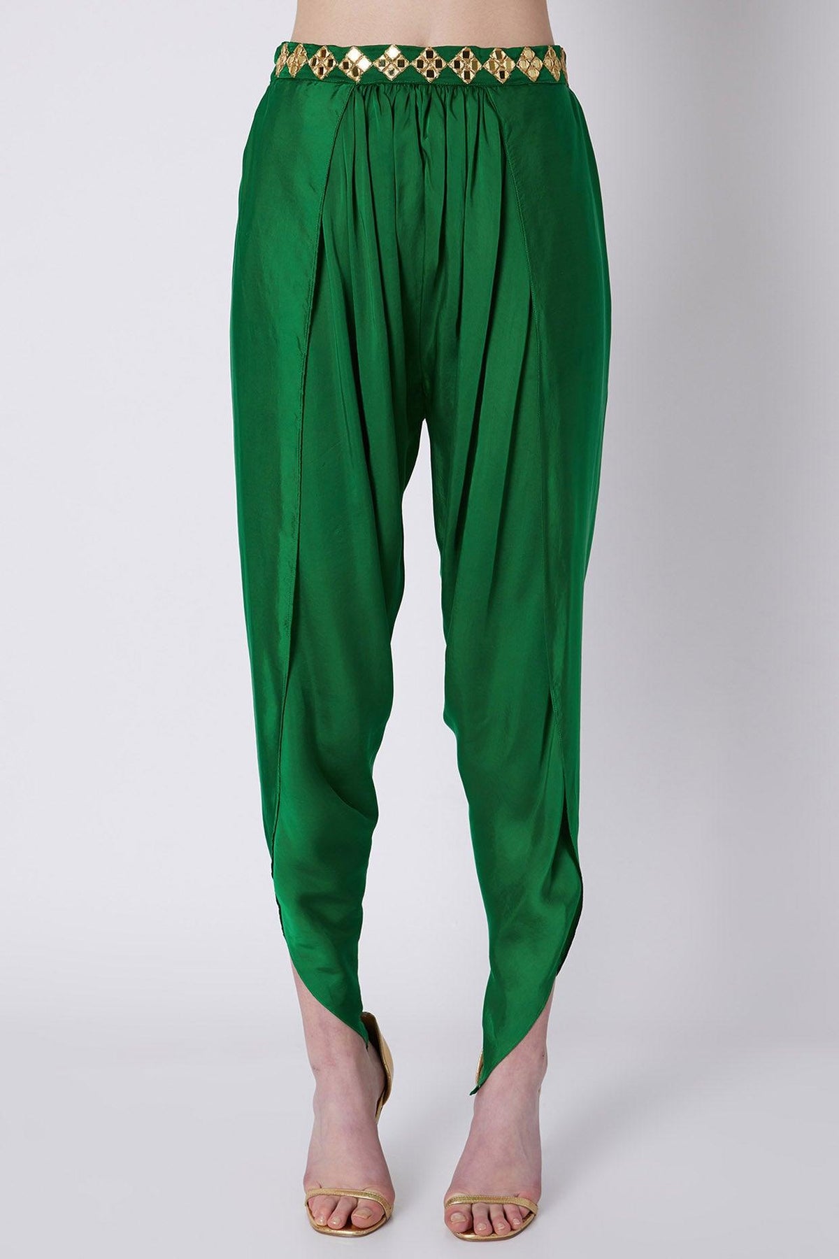 Green & Blue Mirrors Embroidered Dhoti Set - Preeti s kapoor