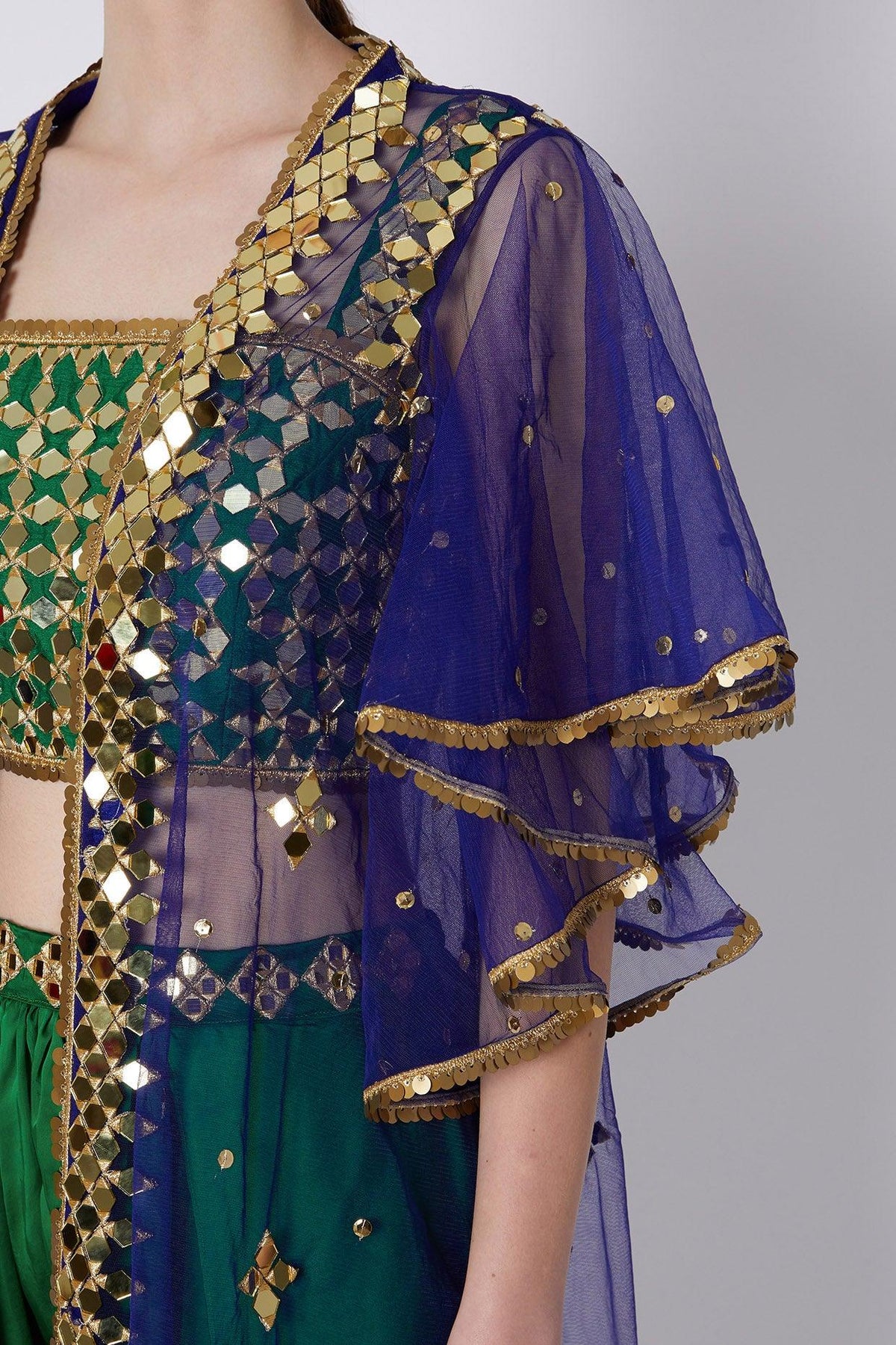 Green & Blue Mirrors Embroidered Dhoti Set - Preeti s kapoor