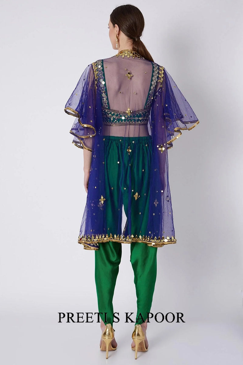 Green & Blue Mirrors Embroidered Dhoti Set - Preeti S Kapoor