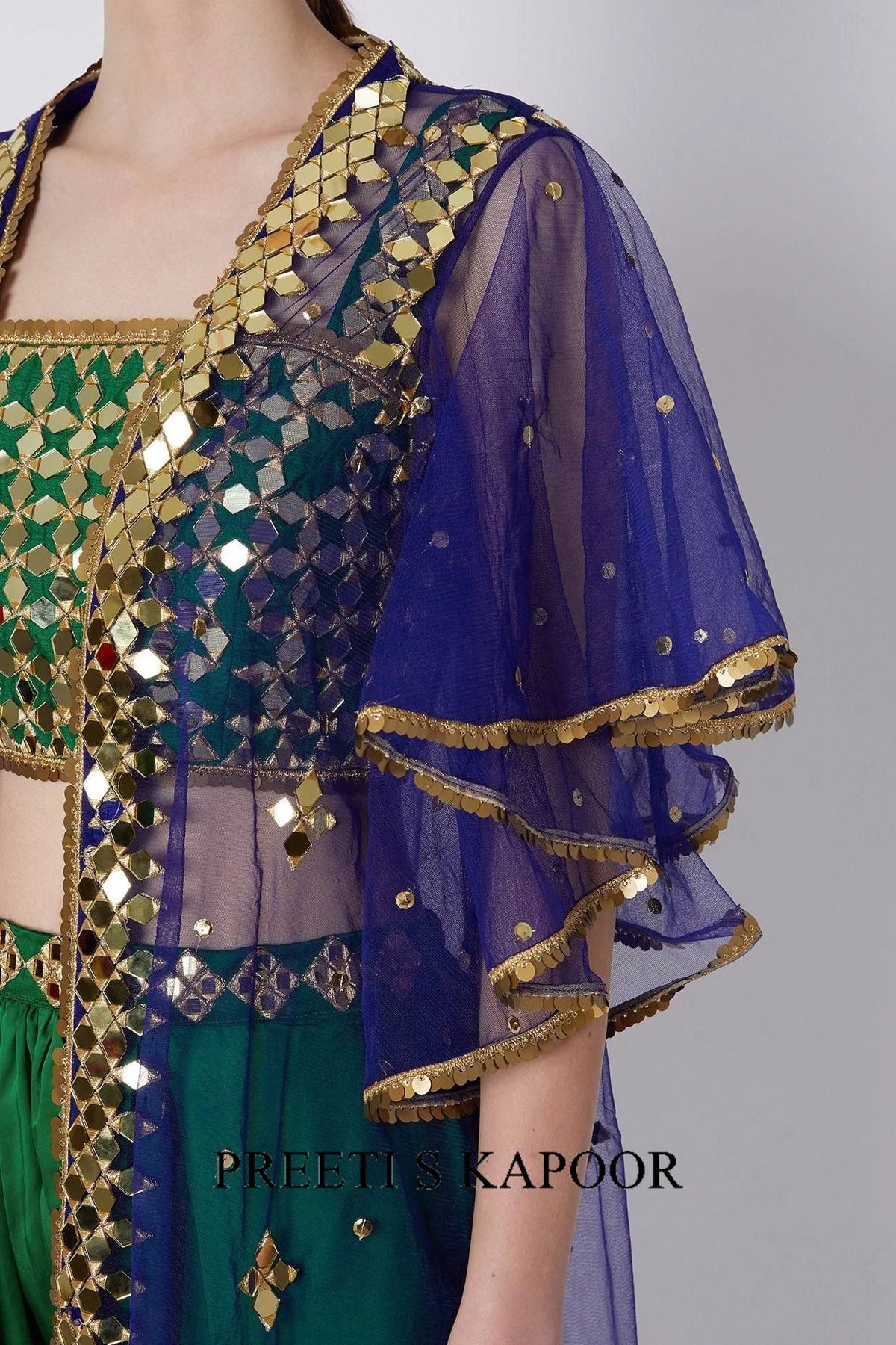Green & Blue Mirrors Embroidered Dhoti Set - Preeti S Kapoor
