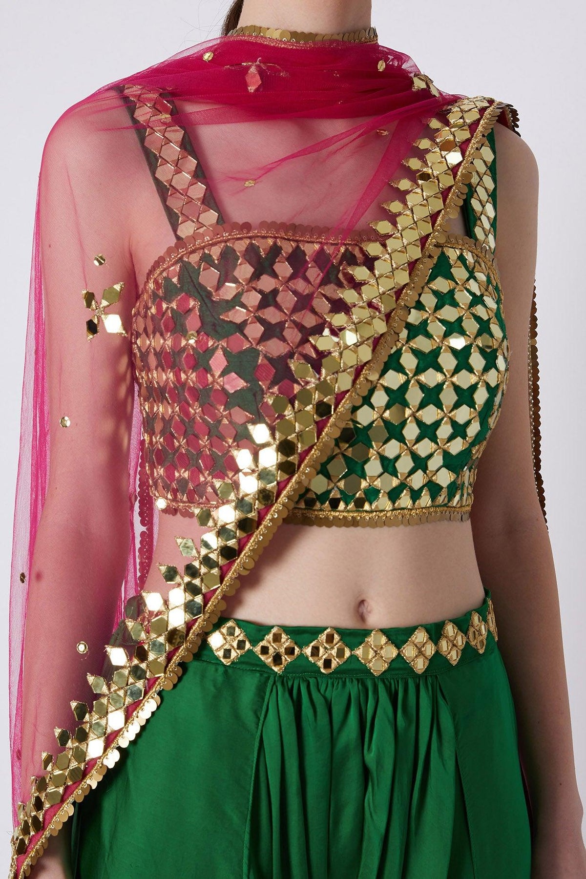 Green & Fuchsia Embroidered Dhoti Set - Preeti s kapoor