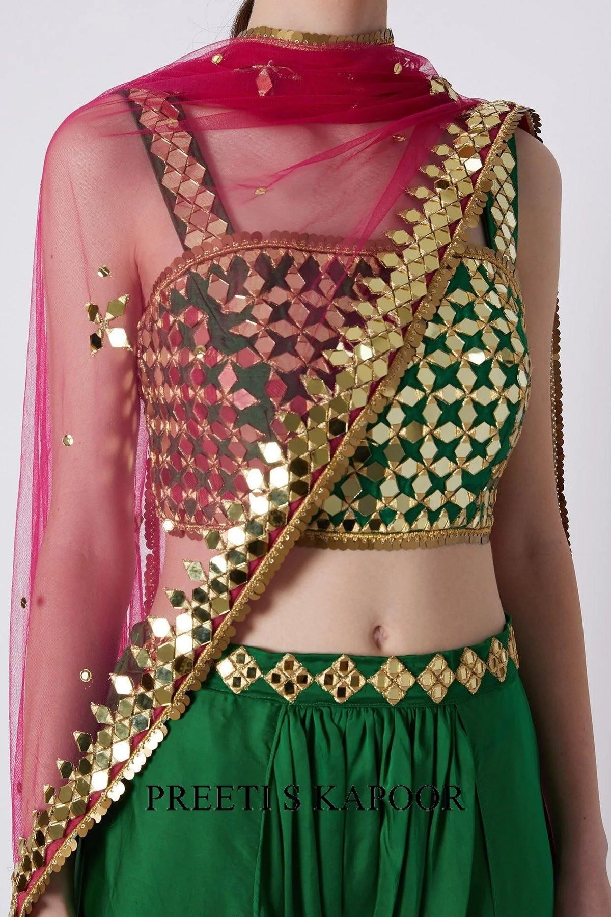 Green & Fuchsia Embroidered Dhoti Set - Preeti S Kapoor