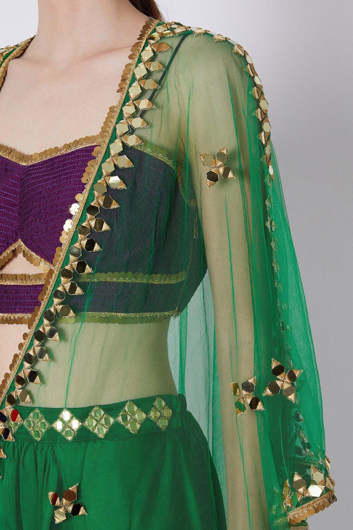 Green & Purple Embroidered Dhoti Set - Preeti s kapoor