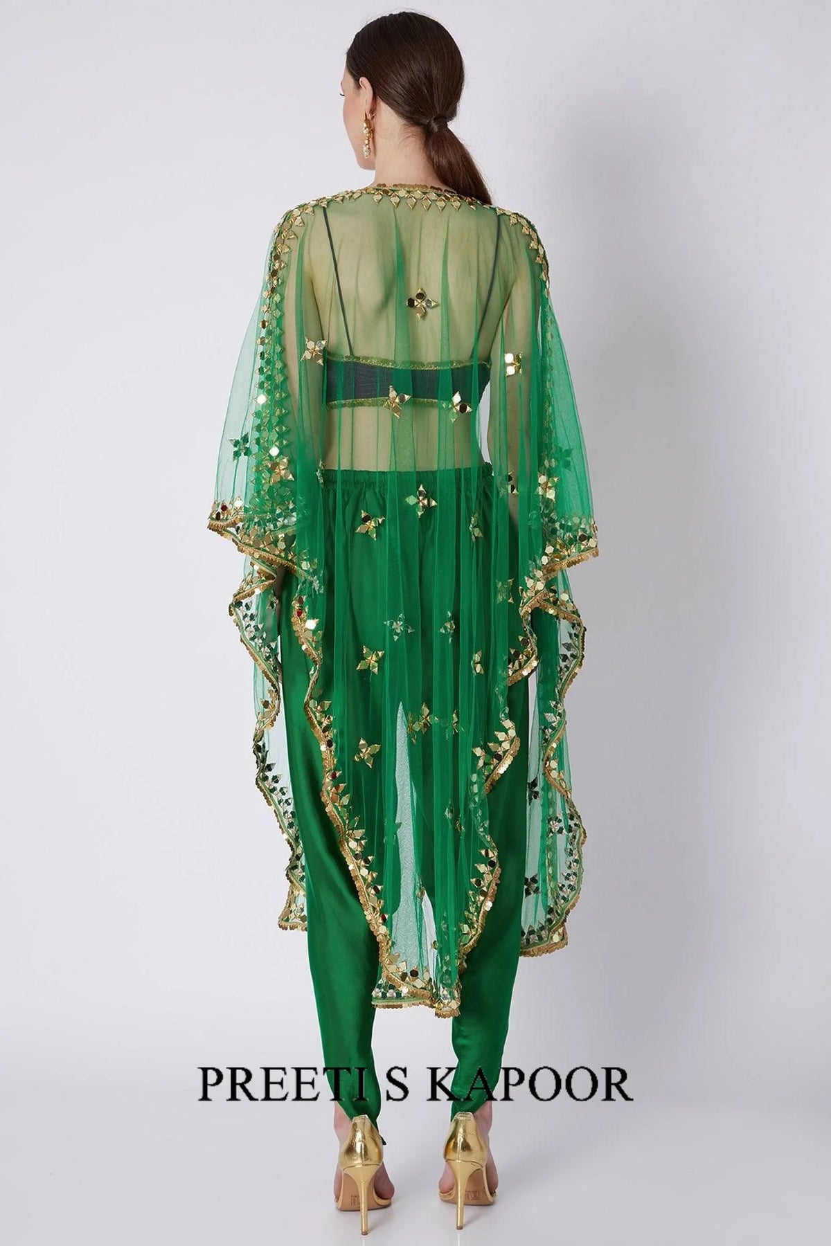 Green & Purple Embroidered Dhoti Set - Preeti S Kapoor