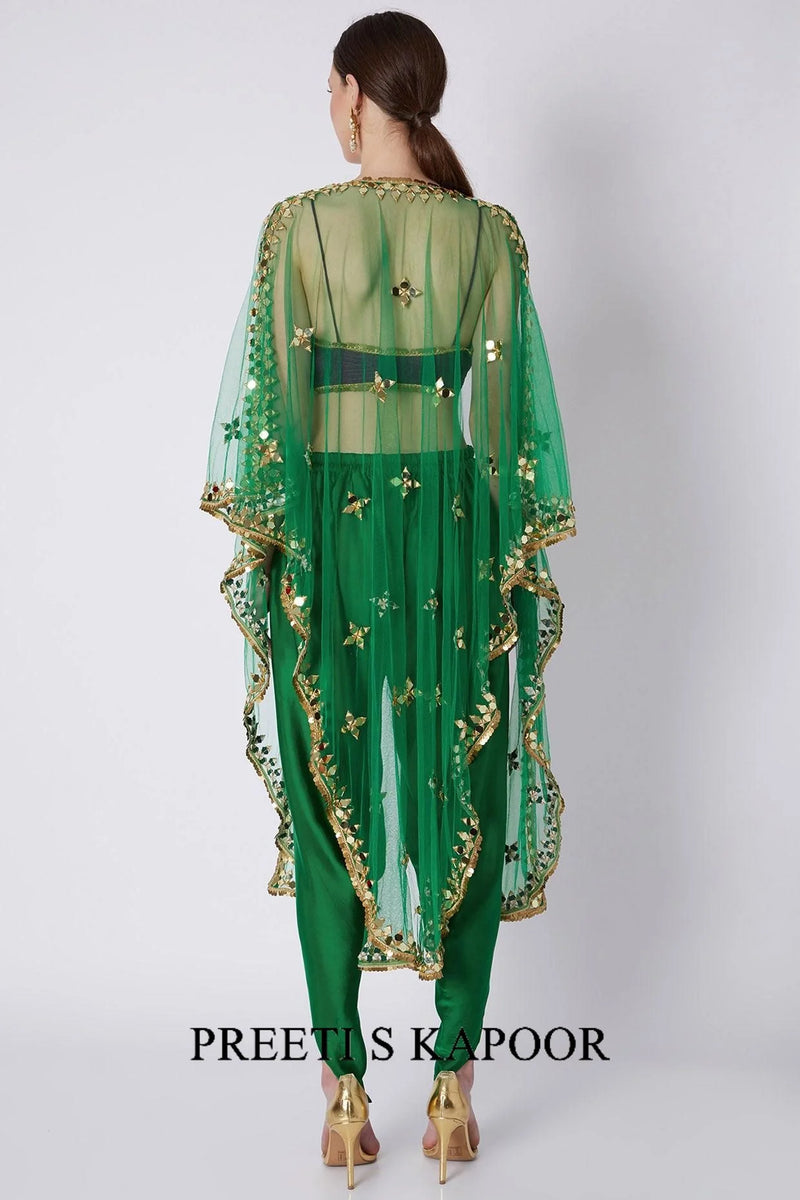 Green & Purple Embroidered Dhoti Set - Preeti S Kapoor