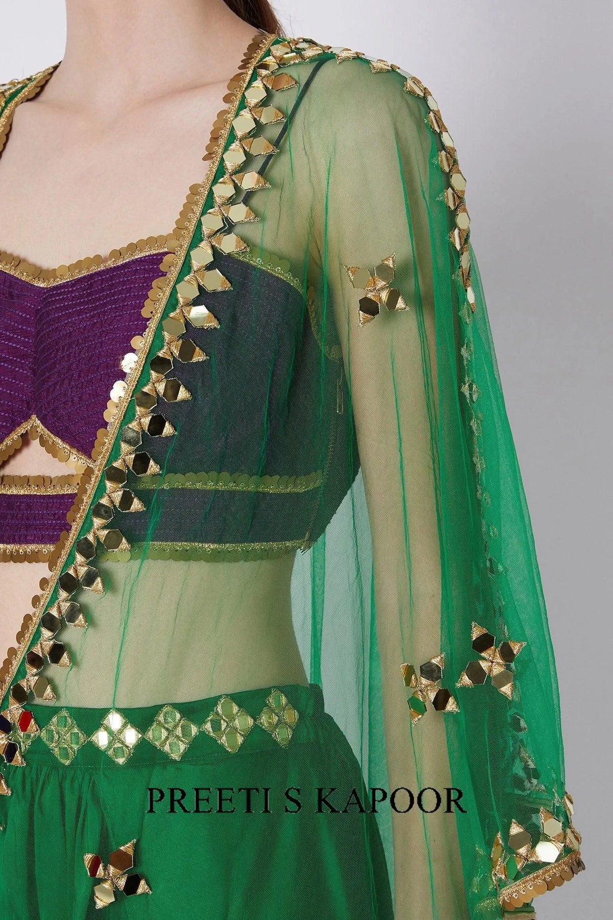 Green & Purple Embroidered Dhoti Set - Preeti S Kapoor