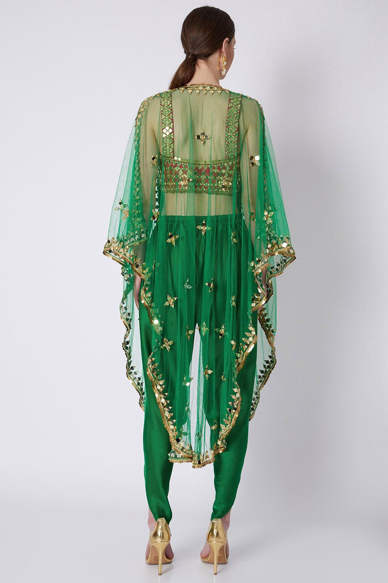 Red & Green Embroidered Dhoti Set - Preeti s kapoor