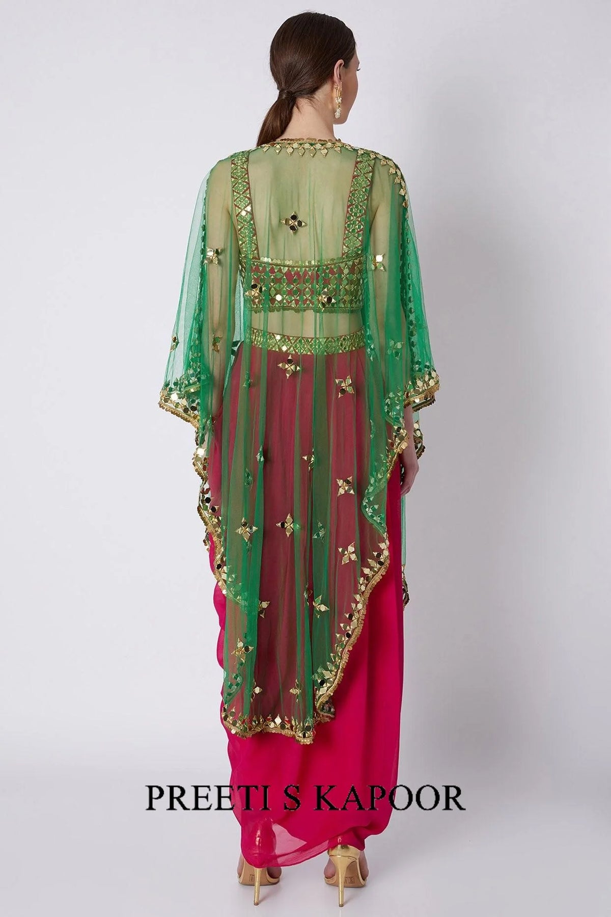 Red & Green Embroidered Skirt Set - Preeti S Kapoor