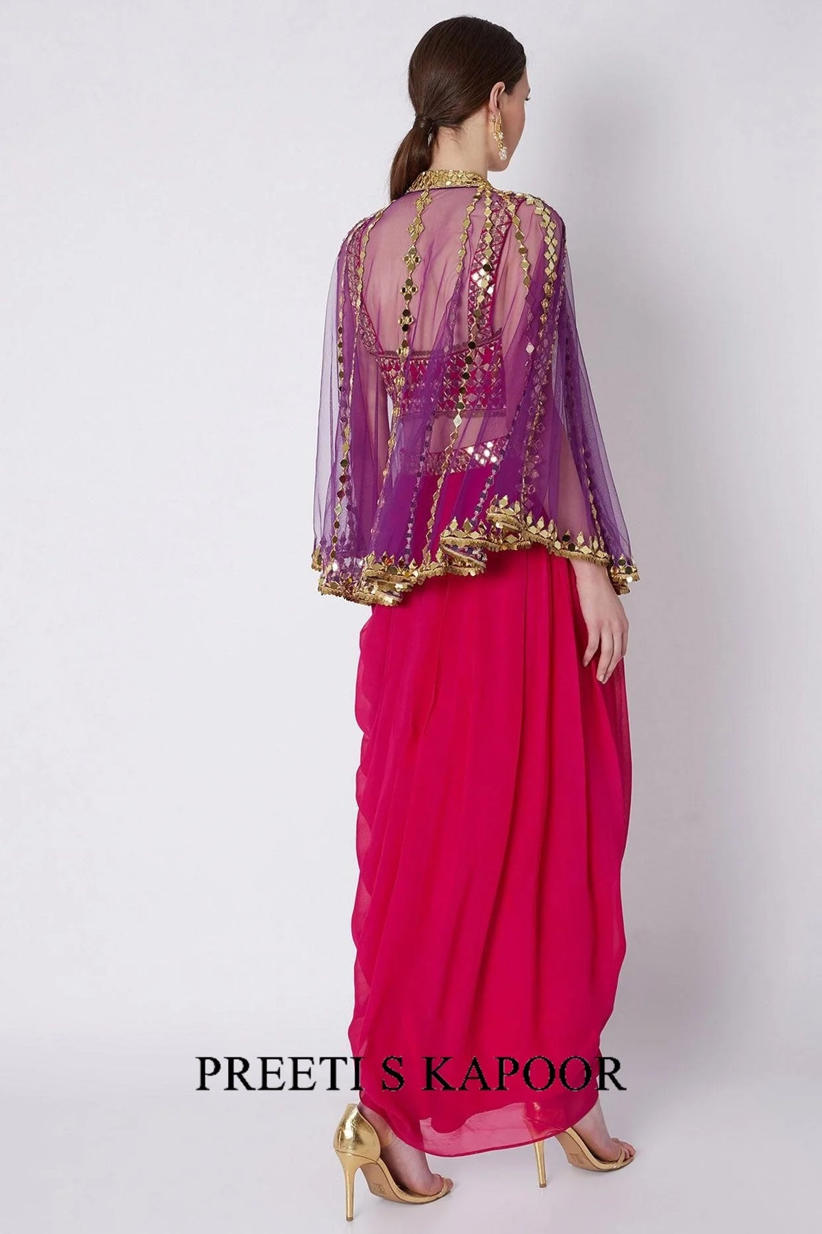Fuchsia & Blue Gold Embroidered Skirt Set - Preeti S Kapoor