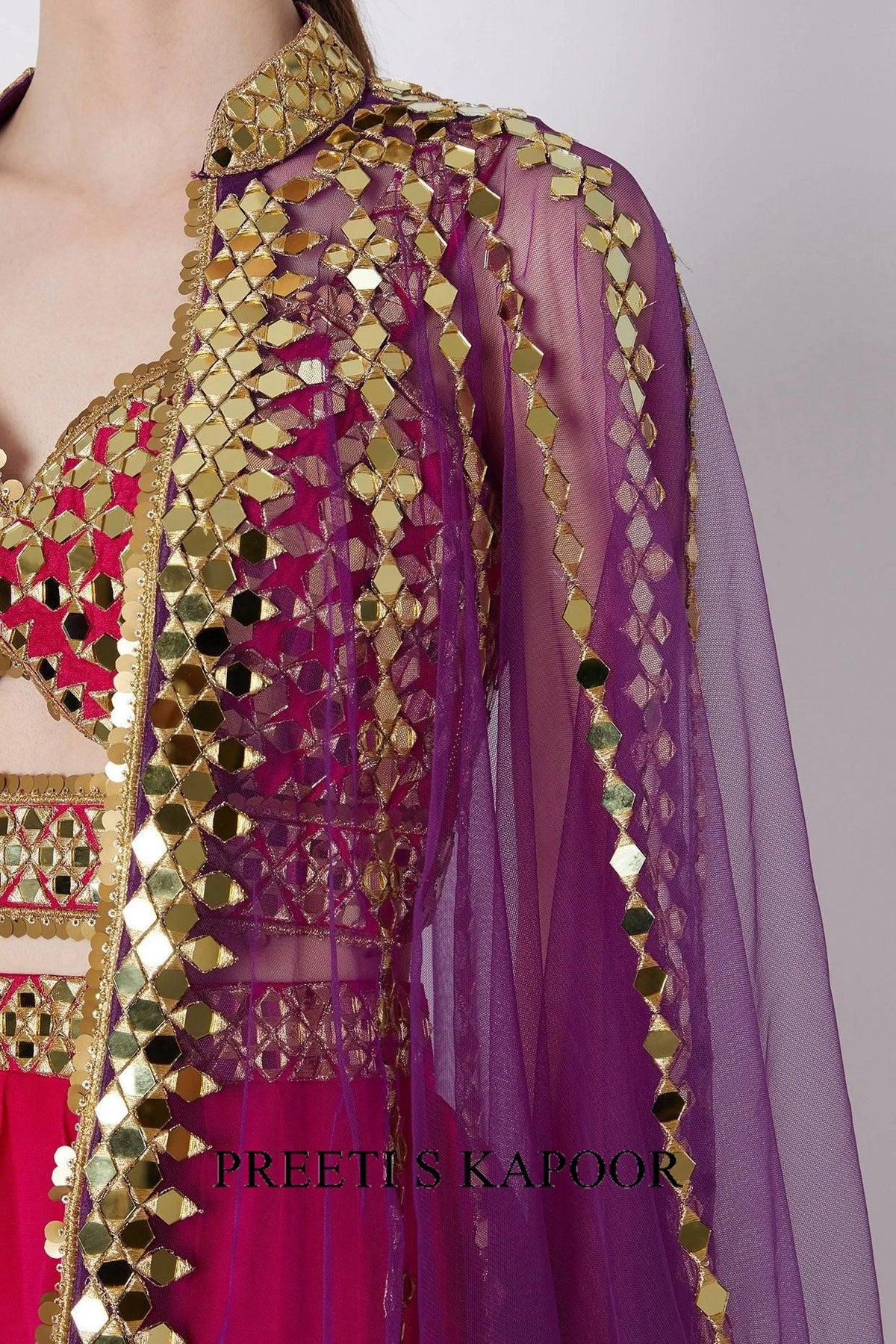 Fuchsia & Blue Gold Embroidered Skirt Set - Preeti S Kapoor