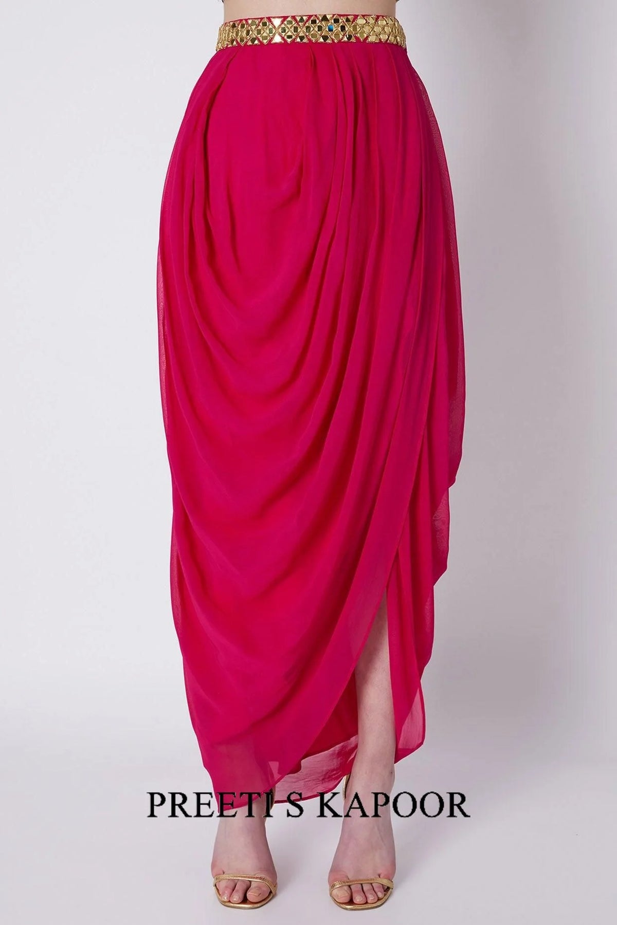 Fuchsia & Blue Gold Embroidered Skirt Set - Preeti S Kapoor