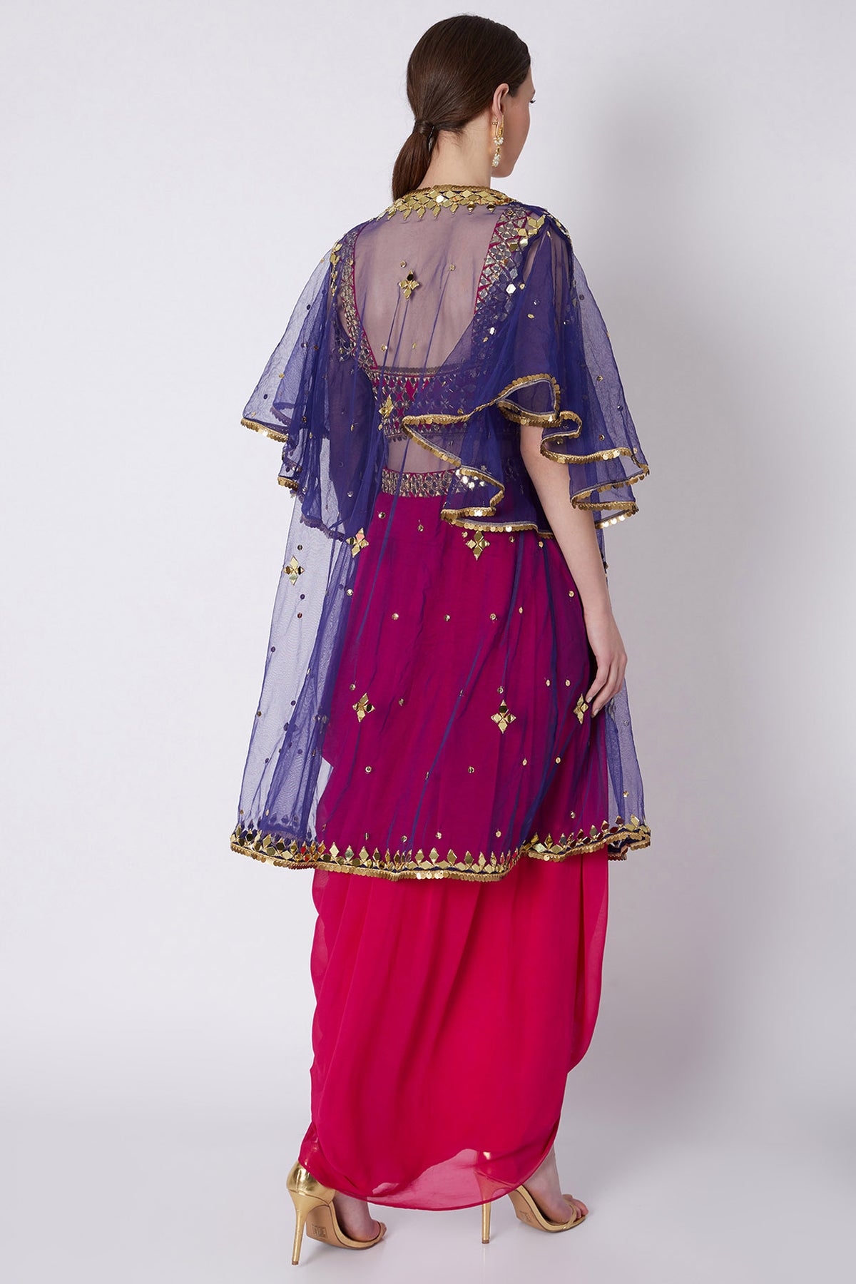 Fuchsia & Blue Mirrors Embroidered Skirt Set - Preeti s kapoor