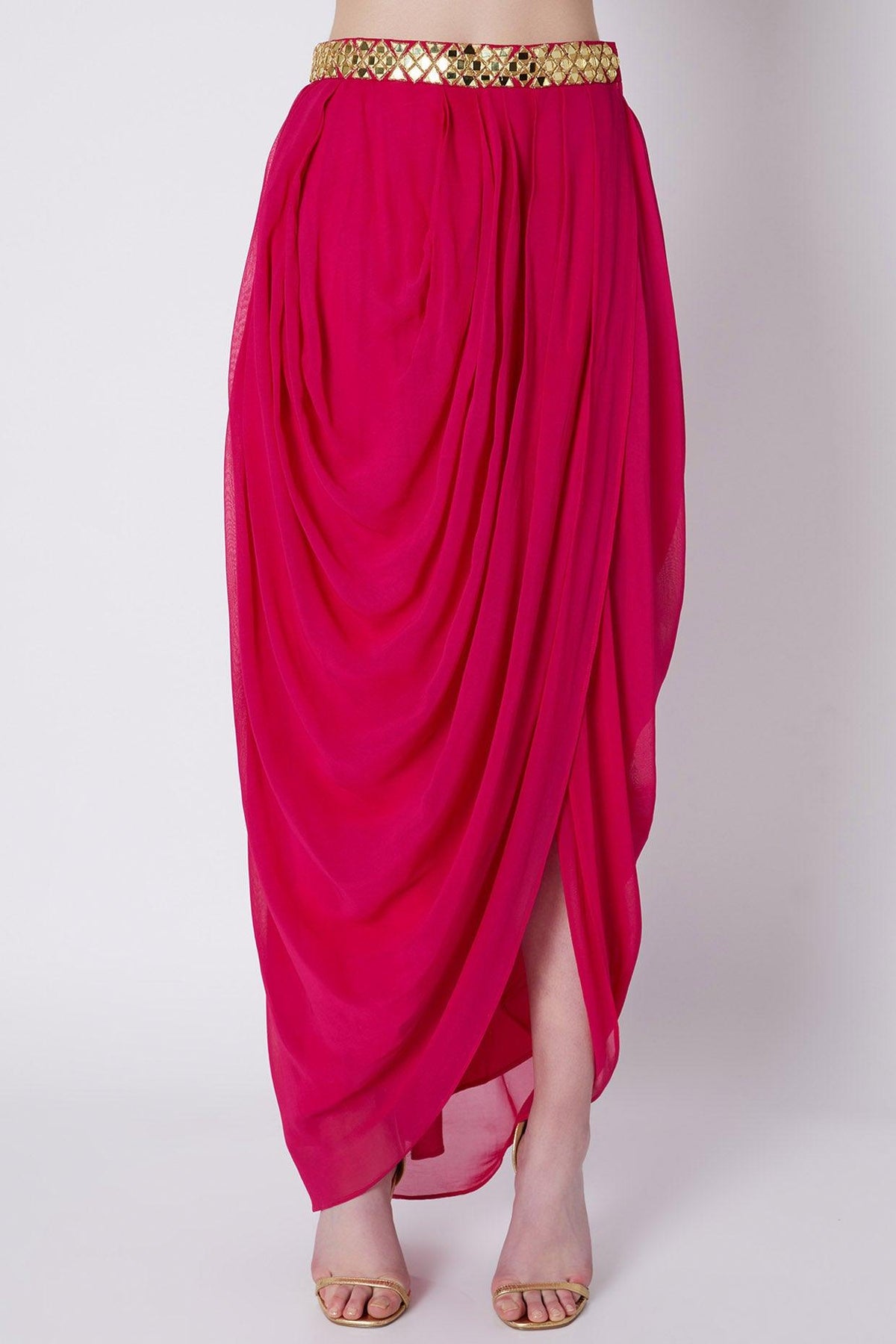 Fuchsia & Blue Mirrors Embroidered Skirt Set - Preeti s kapoor