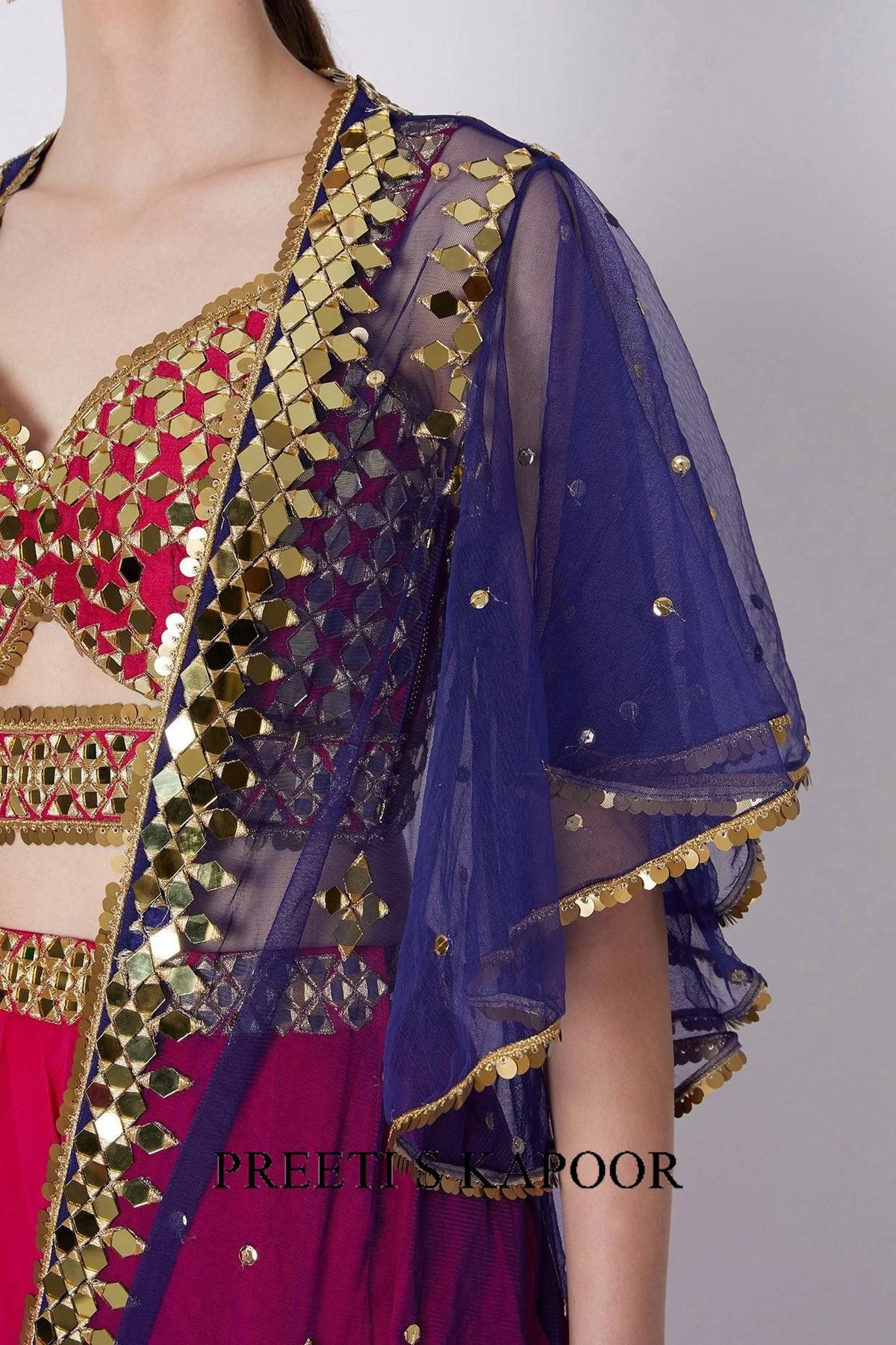 Fuchsia & Blue Mirrors Embroidered Skirt Set - Preeti S Kapoor