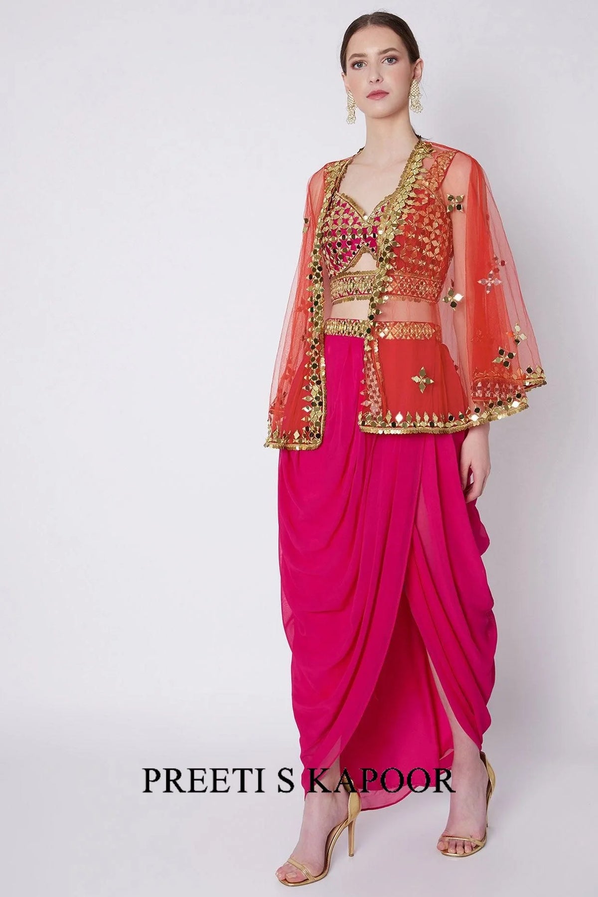 Fuchsia Mirrors Embroidered Dhoti Set - Preeti S Kapoor