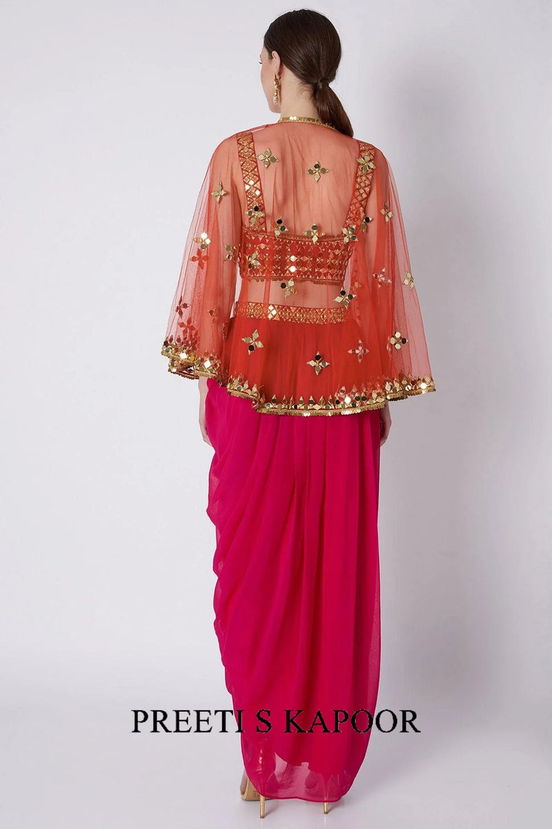 Fuchsia Mirrors Embroidered Dhoti Set - Preeti S Kapoor