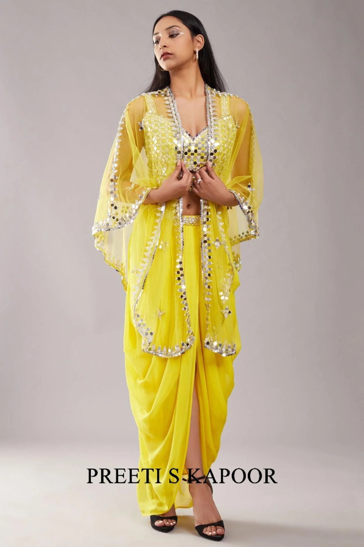 Yellow Mirror Cape Set - Preeti S Kapoor